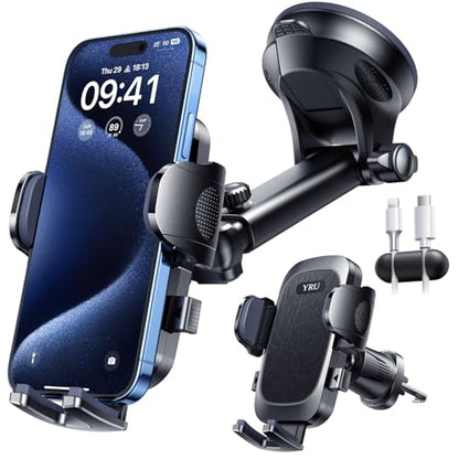 YRU True Military-Grade [360° Rotation Suction] 2026 Ultimate Car Phone Holder Mount 【90+LBS Safest Strongest & Patent Certs】 Dashboard Windshield Vent for iPhone 18 Pro Max Samsung Webcam, Jet Black - color: Jet Black