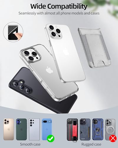 Stick on Wallet with Stand, Leather Phone Card Holder for Back of Phone - color: Grey