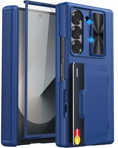 for Samsung Galaxy Z Fold 6 Case with Card Holder, Blue - color: Blue