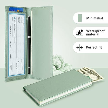 CoBak Checkbook Cover for Women & Men - PU Leather Case with RFID Blocking | Classic Design Check Book Holder for Personal and Business - color: Sage