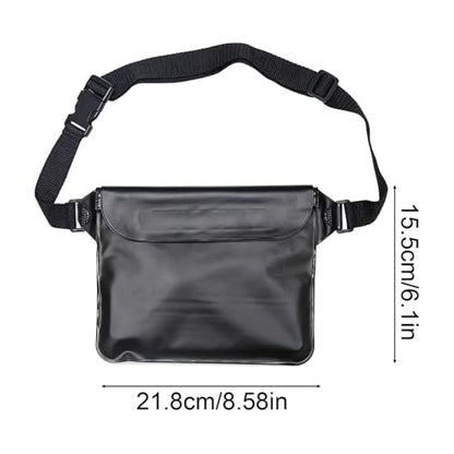 Waterproof Phone Bag, 3 Layer Sealed Submersible Pouch Touchscreen Swimming Case Adjustable Crossbody Waist Pack - color: Black