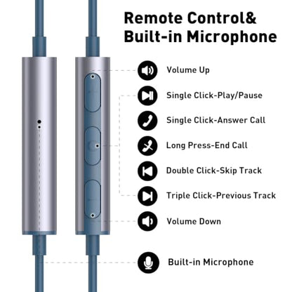USB C Headphones Magnetic Wired Earbuds with Mic for Apple/Samsung Android - color: Lake Blue