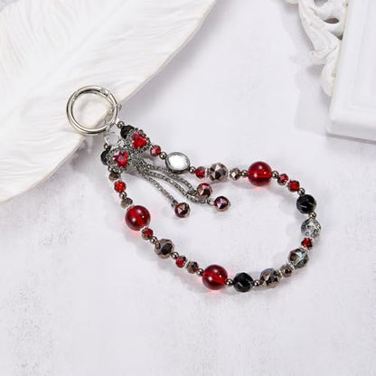 BEEFLYING Beaded Phone Charm Wrist Strap for Case - color: Red