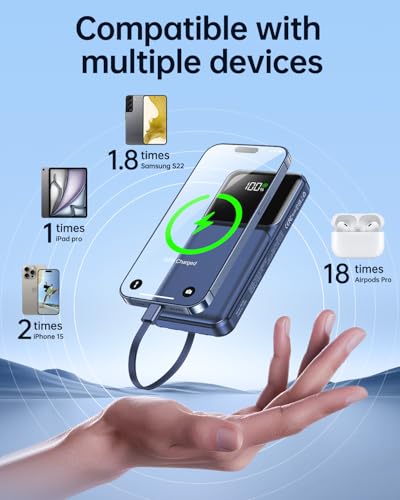 RONEGN Portable Charger with Built in Cable 20000mAh Fast Charging - color: Blue