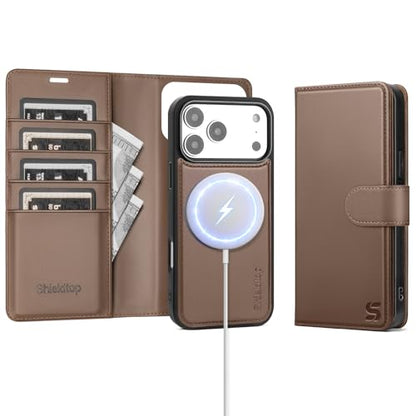 Shieldtop Compatible with MagSafe iPhone 17 Pro Wallet Case,Coffee | 2 in 1 Detachable Magnetic,Credit Card Holder Slots,RFID Blocking,PU Leather,Kickstand,Flip Folio Phone Cover for Men & Women - color: Coffee, size: iPhone 17 Pro - 6.3"