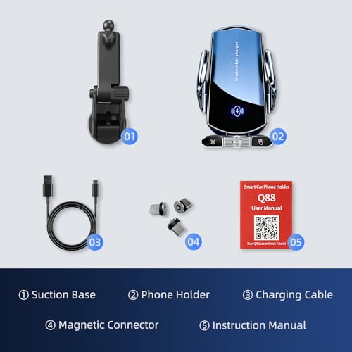 Car Phone Holder,Car Mount Charger,15W Wireless Charging & 10W Magnetic Charging(3 Connectors),Auto-Clamping Hands Free,Suction Cup Mount for Windshield,Mirror & Screen,Car Accessories & Gift - size: Universal | 3in1 Charging