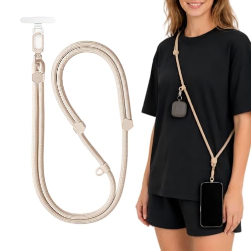 Adjustable Crossbody Phone Lanyard, Braided Cord with Tether Tab - color: Beige