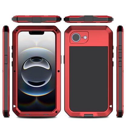 for iPhone 16E Metal Case,Heavy Duty Shockproof Aluminum Alloy Tough Armour Military Grade Phone Case for iPhone 17E,Full Body Protective Cover with Silicone Built-in Screen Protector-Red - color: Red