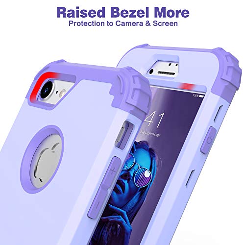 IDweel for iPhone 8 Case & for iPhone 7 Case with Screen Protector (Tempered Glass),3 in 1 Shockproof Hybrid Heavy Duty Hard PC Cover Soft Silicone Sturdy Bumper Full Body Sturdy Case, Purple - color: Purple