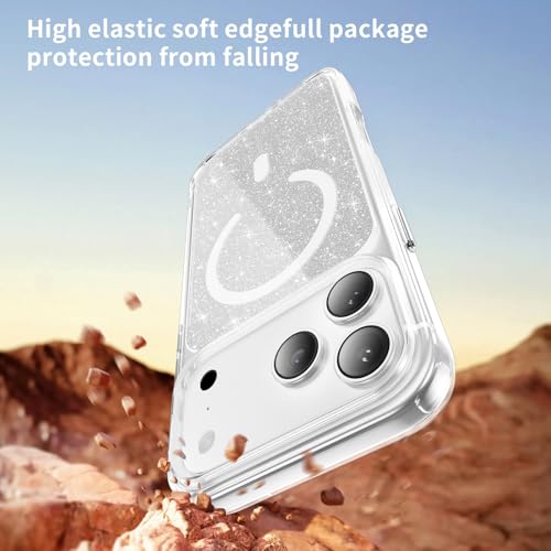 LEMAXELERS Magnetic Clear Glitter Case for iPhone 17 Pro -Clear SF | Compatible with MagSafe, Crystal Sparkly Bling Clear TPU Bumper Hard PC Slim Shockproof Protective Cover - color: Clear, size: iPhone 17 Pro