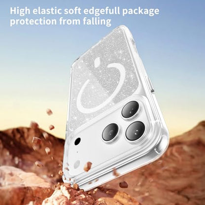 LEMAXELERS Magnetic Clear Glitter Case for iPhone 17 Pro Max -Clear SF | Compatible with MagSafe, Crystal Sparkly Bling Clear TPU Bumper Hard PC Slim Shockproof Protective Cover - color: Clear, size: iPhone 17 Pro Max