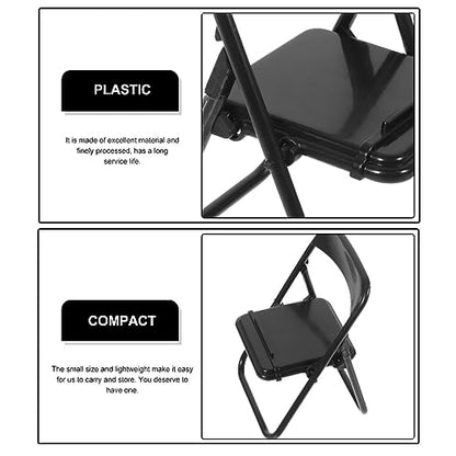 STOBOK 12Pcs Mini Folding Chair Phone Stand, Black Foldable Cell Phone Holder for Desk, Hands-Free Portable Desktop Stand Cute Decor for Smartphone & Tablet (Pack of 2) - size: 12.5 x 6.5 x 5.4 cm (1:12 Scale) (Pack of 2)