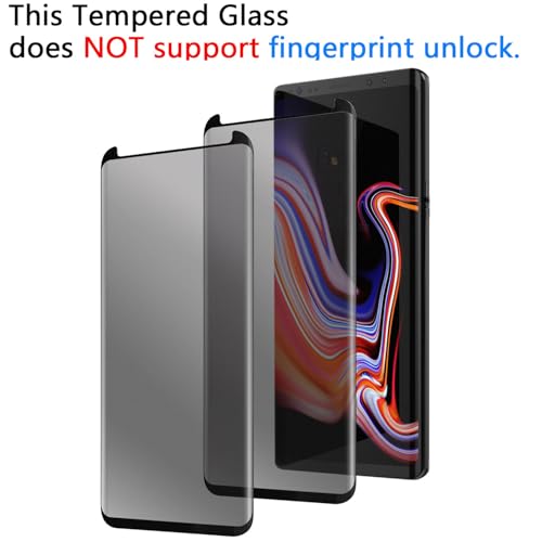 Compatible for Samsung Galaxy Note 9 Screen Protector Tempered Glass Privacy Film [Case Friendly] [3D Curved Edge] [Anti-Scratch] [High Definition] (2 Pack, Black/Clear)