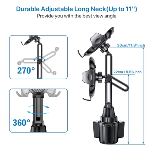 Miracase 2025 Upgraded Universal Cup Phone Holder for Car, [Rotatable & Adjustable] Long Neck Car Cup Holder Phone Mount Compatible with iPhone, Samsung, Google & More Smartphones - color: Dark Gray