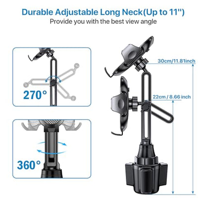 Miracase 2025 Upgraded Universal Cup Phone Holder for Car, [Rotatable & Adjustable] Long Neck Car Cup Holder Phone Mount Compatible with iPhone, Samsung, Google & More Smartphones - color: Dark Gray