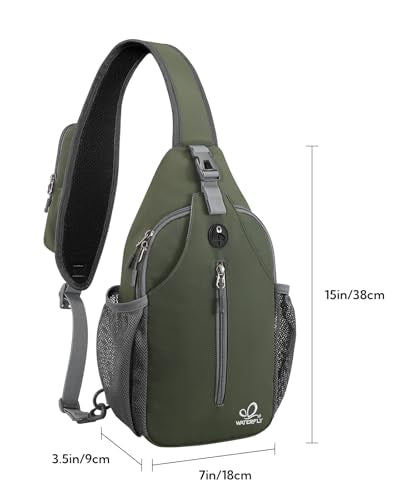 WATERFLY Crossbody Sling Backpack Sling Bag Travel Hiking Chest Bag Daypack | Small Hiking bag,Multi-compartment storage,Water-resistant,Breathable back pad,Reversible adjustable shoulder strap - color: Dark Green