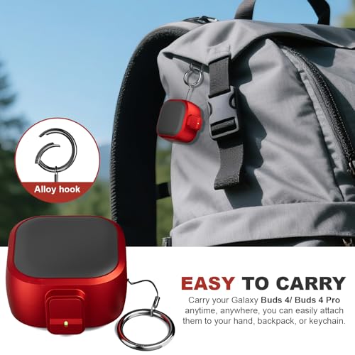for Samsung Galaxy Buds 4 Pro/Buds 4 Case (2026) with Secure Safety Lock Clip,Shockproof Scratch-Resistant Hybrid PC+TPU Soft Shell Protective Cover Accessories with Carabiner&Cleaning Pen(Red) - color: Red Edge-Black