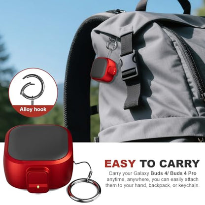 for Samsung Galaxy Buds 4 Pro/Buds 4 Case (2026) with Secure Safety Lock Clip,Shockproof Scratch-Resistant Hybrid PC+TPU Soft Shell Protective Cover Accessories with Carabiner&Cleaning Pen(Red) - color: Red Edge-Black