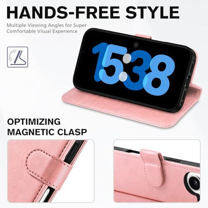 TUCCH Wallet Case for iPhone 17 (6.3") 2025, 4 Card Holders, Rose Gold | RFID Blocking, Viewing Stand, Shockproof TPU Shell, PU Leather, Magnetic Closure, Protective Folio Flip Cover - color: Rose Gold