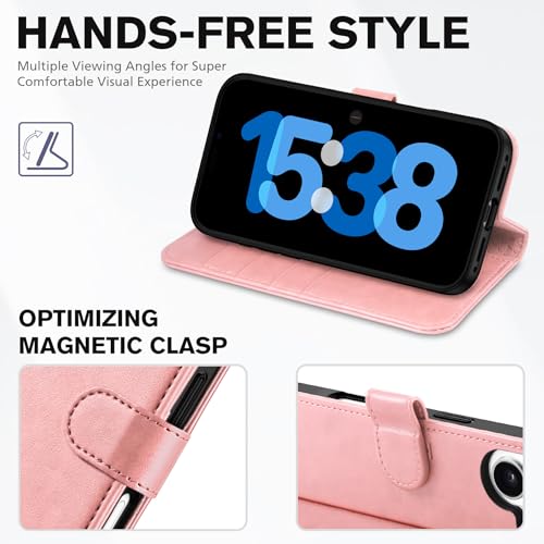 TUCCH Wallet Case for iPhone 17 (6.3") 2025, 4 Card Holders, Rose Gold | RFID Blocking, Viewing Stand, Shockproof TPU Shell, PU Leather, Magnetic Closure, Protective Folio Flip Cover - color: Rose Gold