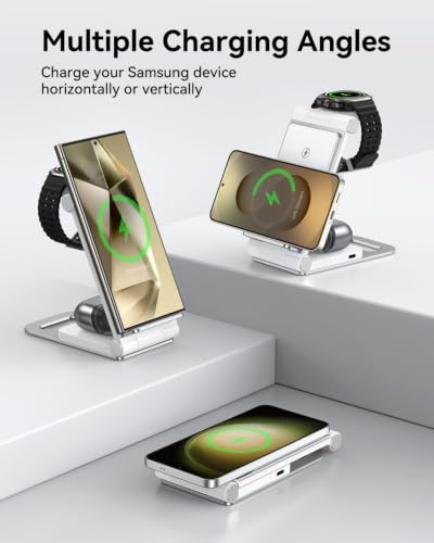 Wireless Charger for Samsung 3 in 1 Wireless Charging Station Stand - color: White Grey