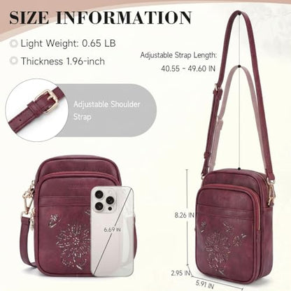 Small Crossbody Bags for Women, RFID Phone Purse with Card Slots, Triple Compartments Lightweight Shoulder Bag - color: 6-red