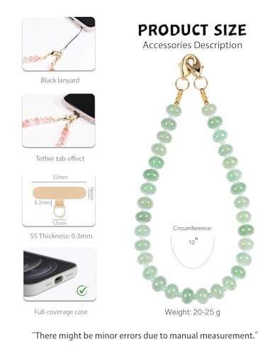 CH.yishi Beaded Phone Charm Wrist Strap with Tether Tab,Camera Lanyard - color: Green Aventurine