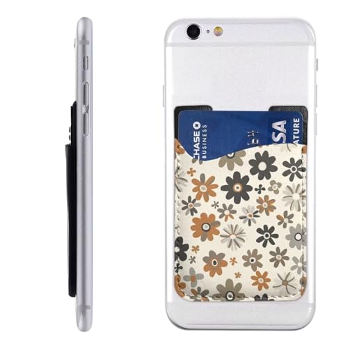 Phone Card Holder Back Of Phone Stick On Pocket Credit ID Card Sleeve Hippie Daisy Beige Strong Adhesive Sticker Cell Phone Wallet Floral Flower Smartphones Adhesive Card Holder - color: Flowers