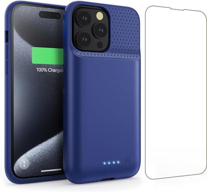 Battery Case for iPhone 15Pro Max, Upgrade 8600mah Portable Slim Battery Charging Case, 15W Fast Charging Rechargeable Protective Extended Charger Cover for iPhone 15 Pro Max (6.7 inch)-Blue - color: Blue