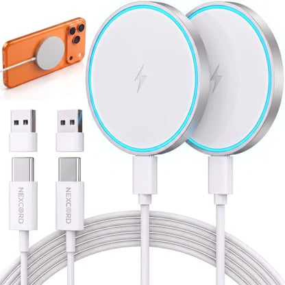 Magnetic Wireless Charger 2Pack,Charging Pad with Light,6FT Cable, Silver - color: Silver