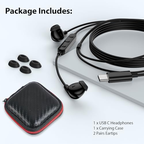 USB C Earbuds Headphone for iPad 10th Gen for iPhone Duo 18 Pro 17 15 Black - color: Black