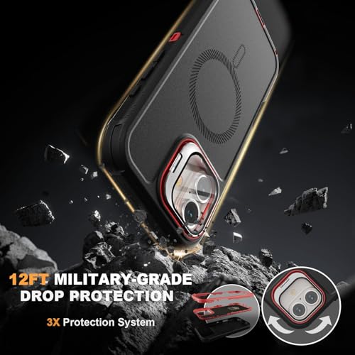 Follaroma for iPhone 16 Case with Magnetic,Heavy Duty Case,6.1'',Black-red - color: Black-red, size: iPhone 16 6.1''