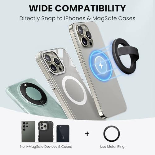 Magnetic Silicone Ring Grip Phone Holder, Loop Grip Phone Holder,Magnetic Phone Loop,Magsafe Phone Grip,Compatible with Magsafe for iPhone 16/15/14/13/12 Series (Black) - color: Black