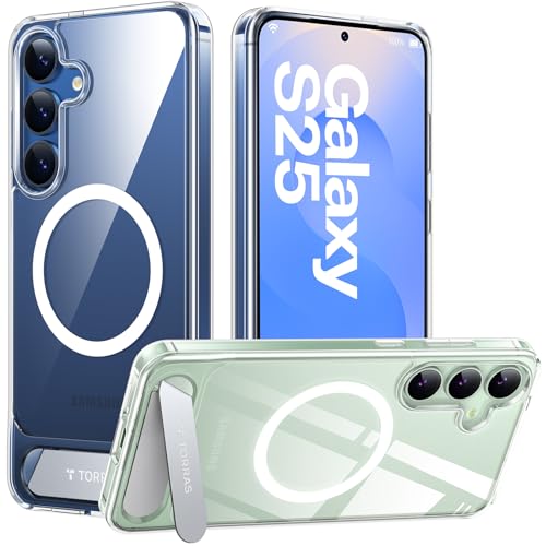 TORRAS Strong Magnetic & Seamless Stand for Samsung Galaxy S25 Case, Fit for MagSafe, Mil-Grade Drop Protection, Adjustable Kickstand for Samsung Galaxy S25 Case, Anti-Yellowing Diamond Clear - color: Clear, size: Galaxy S25