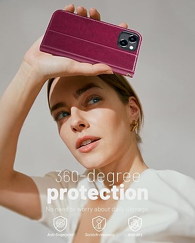 OCASE Compatible with iPhone 15 Wallet Case, PU Leather Flip Folio Case with Card Holders RFID Blocking Kickstand [Shockproof TPU Inner Shell] Phone Cover 6.1 Inch 2023, Burgundy - color: Burgundy