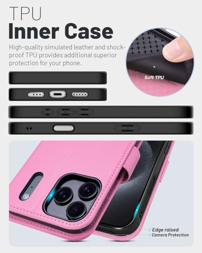 OCASE Compatible with iPhone 17 Pro Wallet Case, PU Leather Flip Folio Case with Card Holders RFID Blocking Kickstand [Shockproof TPU Inner Shell] Phone Cover 6.3 Inch 2025, Pink - color: Pink
