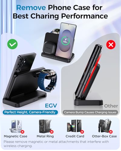 3 in 1 Wireless Charging Station for Galaxy S26 Ultra S25 S24, Z Fold Flip 7/6, Detachable Watch Charger for Galaxy Ultra 8/7/6, Foldable, Fast Charging, No Adapter - color: Samsung Black