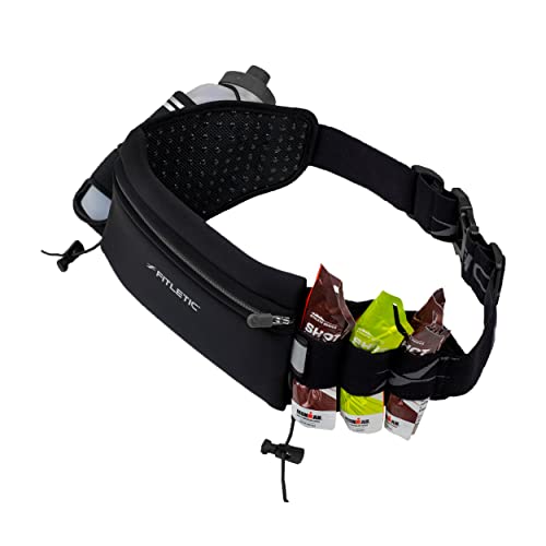 Fitletic Hydration Running Belt With 12oz Quick Flow Water Bottle For Men & Women –Race Belt, Gel Holder & Bib Toggles Patented Bounce Free Design, Water Resistant Fits All Phones –Fully Loaded - size: S/M (24"-34")