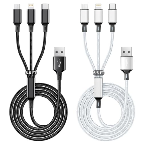 Travel Essentials Multi USB Charging Cable 3A, (2Pack 6.6FT) Charging Cable - color: 6.6FT/2M Sliver+Black