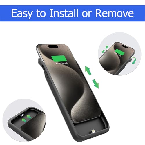 Battery Case for iPhone 15 Pro Max, [12000mAh] Enhanced Portable Protective Qi Wireless Charger Case Battery Pack with CarPlay Wireless Charging Case Compatible for iPhone 15 Pro Max (6.7 inch)-Black - size: iPhone 15 Pro Max