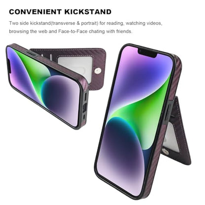 KIHUWEY for iPhone 14 Wallet Case Card Holder Kickstand, Carbon Purple - color: Carbon Purple