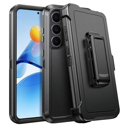 DUEDUE for Samsung Galaxy S25 FE Case with Belt Clip Holster Shockproof 3-Layer Heavy Duty Kickstand Cover Full Body Protective Rugged Phone Case for Samsung S25 FE 5G 6.7", Black - size: for Samsung S25 FE 5G 6.7"