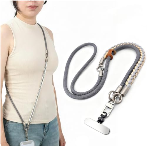 3-in-1 Crossbody Phone Lanyard, Cellphone Wrist Strap, Neck Holder for Travel, Dog Walking Accessories Anti-Theft - color: Gray