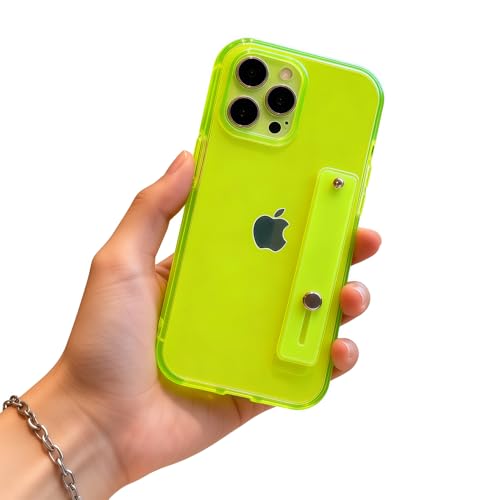 Strap Case for iPhone 12 Pro Max with Stand, Neon Green | Wrist Strap Kickstand, Adjustable Finger Hand Grip Loop, Slim Transparent Anti-Scratch Back, Soft Bumper Phone Cover - color: Neon Green, size: iPhone 12 Pro Max
