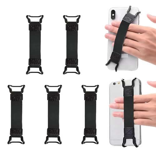 5 Pieces Hand Strap Holder for Phone, Universal High Elasticity Handle Grip, Security Finger Handle Bands Accessories for 5.2-6.9 Inch Smartphones（Black） - color: Black
