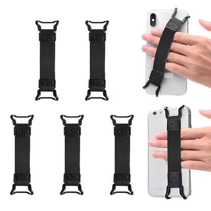5 Pieces Hand Strap Holder for Phone, Universal High Elasticity Handle Grip, Security Finger Handle Bands Accessories for 5.2-6.9 Inch Smartphones（Black） - color: Black