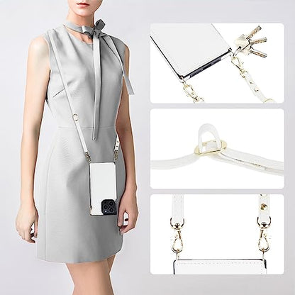 Bocasal Crossbody Wallet Case with Strap for iPhone 13/14, White | RFID Blocking Card Slot Holder, Magnetic Flip Folio Purse Case, PU Leather Zipper Handbag Detachable Lanyard Strap 6.1 Inch - color: White