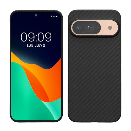 kalibri Aramid Fiber Case Compatible with Google Pixel 9 - Case Super Slim Strong Protective Phone Cover - Black Matte - size: Pixel 9
