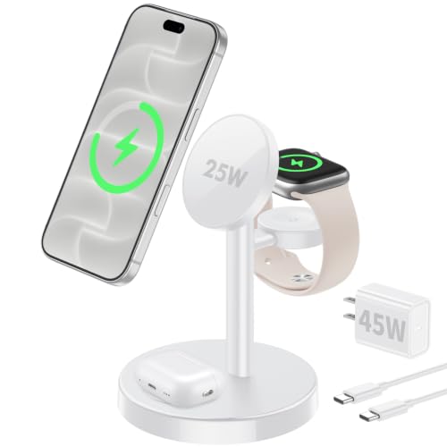Aeinidi 25W 3 in 1 Fast Wireless Charging Station for MagSafe Charger Stand - color: Bright White, size: 25W