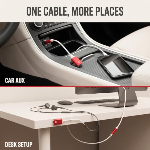 Red Type-C to 3.5mm Audio Adapter - Universal Analog Audio Cable for Smartphones, Laptops and Gaming Headphones, Durable Earphone Adapter with Noise Cancellation
